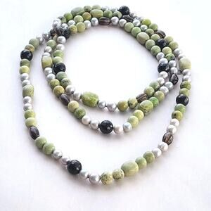 CGI .925 HUGE 56" Long Semi Precious Stone Pearl Bead Necklace Coastal New
